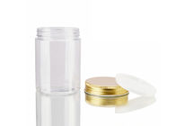 Pots en plastique clairs de crème de visage 250g de bouche large avec le couvercle en aluminium d'or